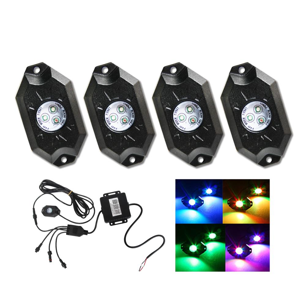JUEGO DE 4 ROCK LIGHTS LED WIRELESS CAMBIO DE COLOR UNIVERSAL LANTSUN