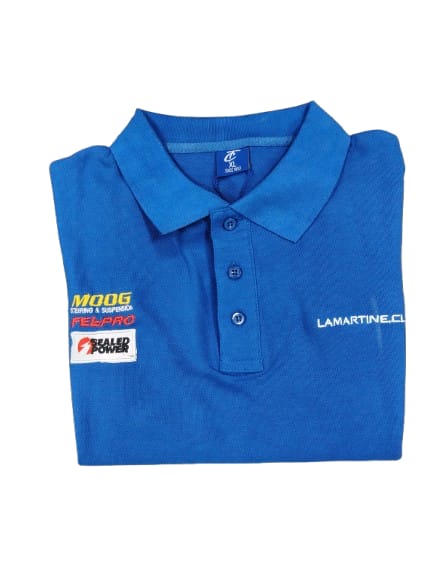 POLERA PIQUE MANGA CORTA TALLA L AZUL LOGOS LAMARTINE MOOG